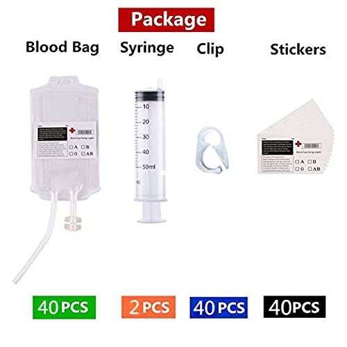 40 Packs Halloween Decorations Blood Bags for Drink, Reusable Drink Cups Containers with Syringe and Clips Pouch Prop for Doctor Nursing/RN Graduation Zombie Vampire Party Supplies