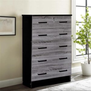 Better Home Products Cindy 5 Drawer Chest Wooden Dresser with Lock in Ebony