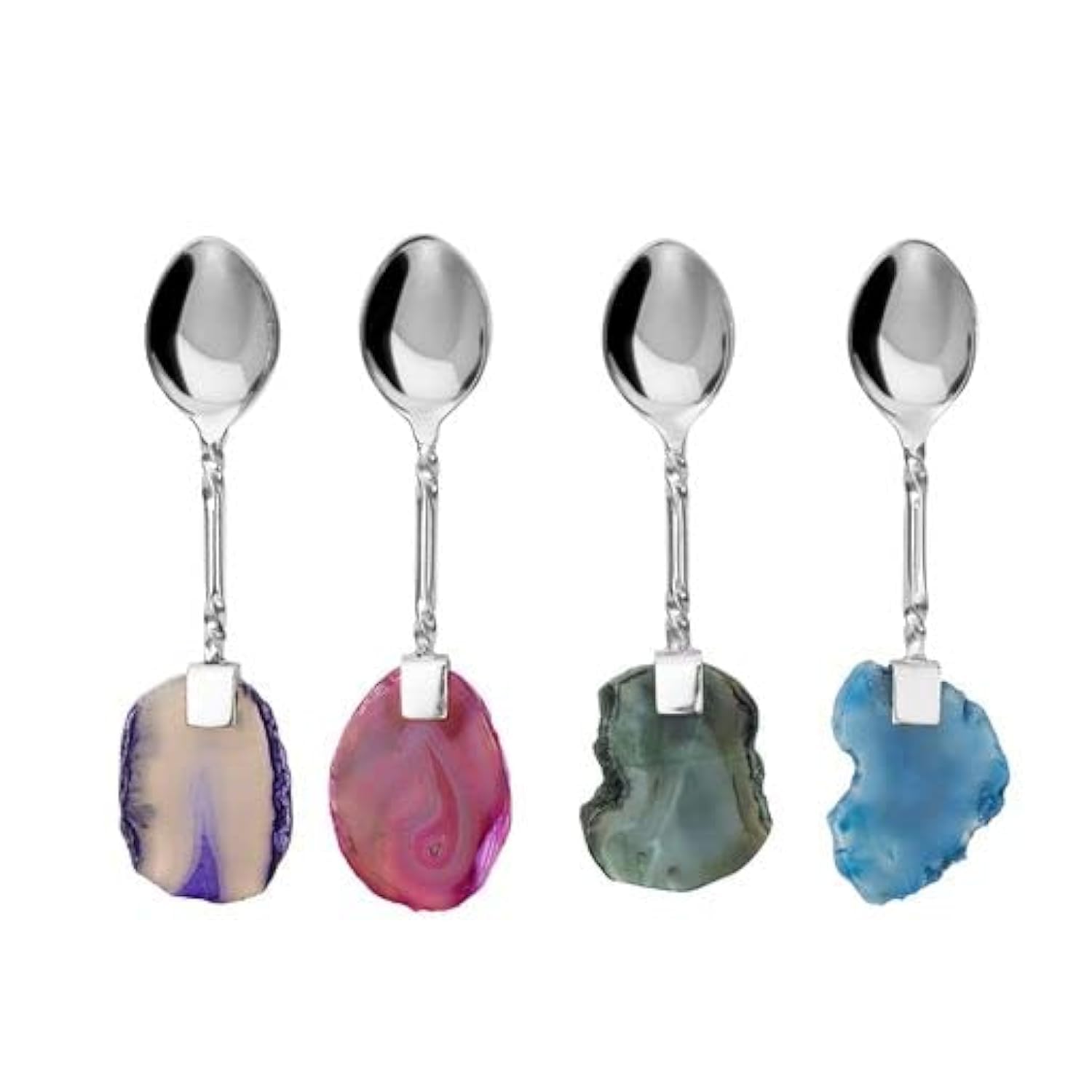 Artisan Silver Coffee Spoon with Crystal Accent - Dessert, Tea & Coffee Spoons Set of 4 - Handcrafted Coffee Spoons for Coffee Bar - Mixing & Stirring Spoons with Crystal Energy by Wanda Living