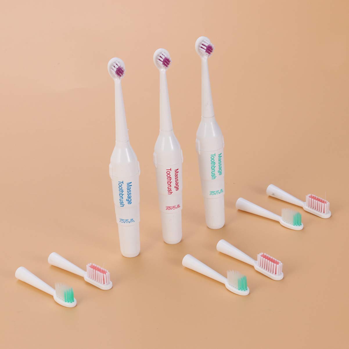 UKCOCO Dog Toothbrush Soft Bristles Pet Electric Toothbrush 3pcs Puppy Long Handle Tooth Brush with 6pcs Brush Heads for Pet Oral Care Cleaning (Random Color No Battery)