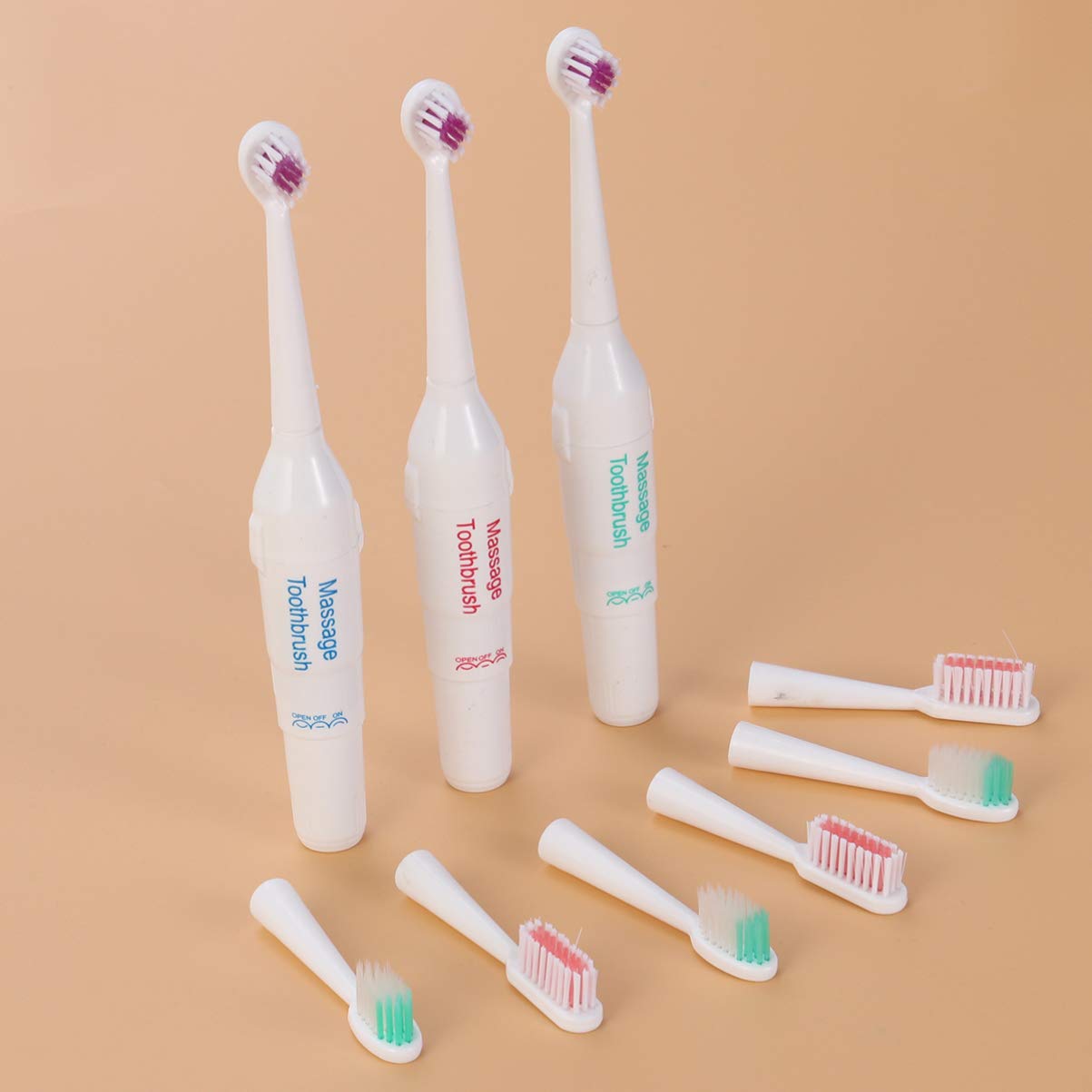 UKCOCO Dog Toothbrush Soft Bristles Pet Electric Toothbrush 3pcs Puppy Long Handle Tooth Brush with 6pcs Brush Heads for Pet Oral Care Cleaning (Random Color No Battery)