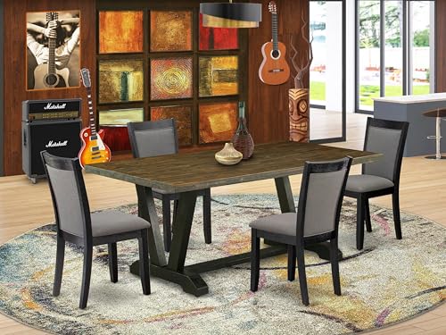 East West Furniture V677MZ650-5 5 Piece Kitchen Table Set Includes a Rectangle Dining Room Table with V-Legs and 4 Dark Gotham Grey Linen Fabric Parsons Chairs, 40x72 Inch, Multi-Color