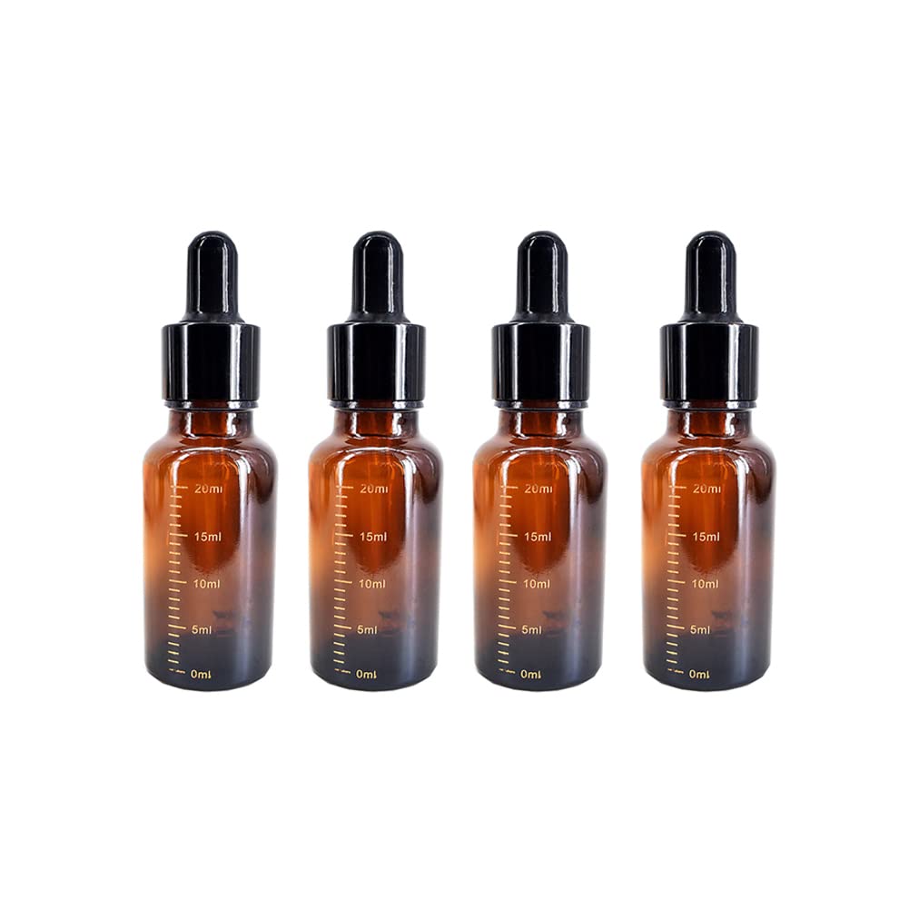 UUYYEO 4 Pcs Empty Amber Glass Bottles Graduated Dropper Bottles Essential Oil Bottles Cosmetic Vials Containers with Graduated Dropper 20ml