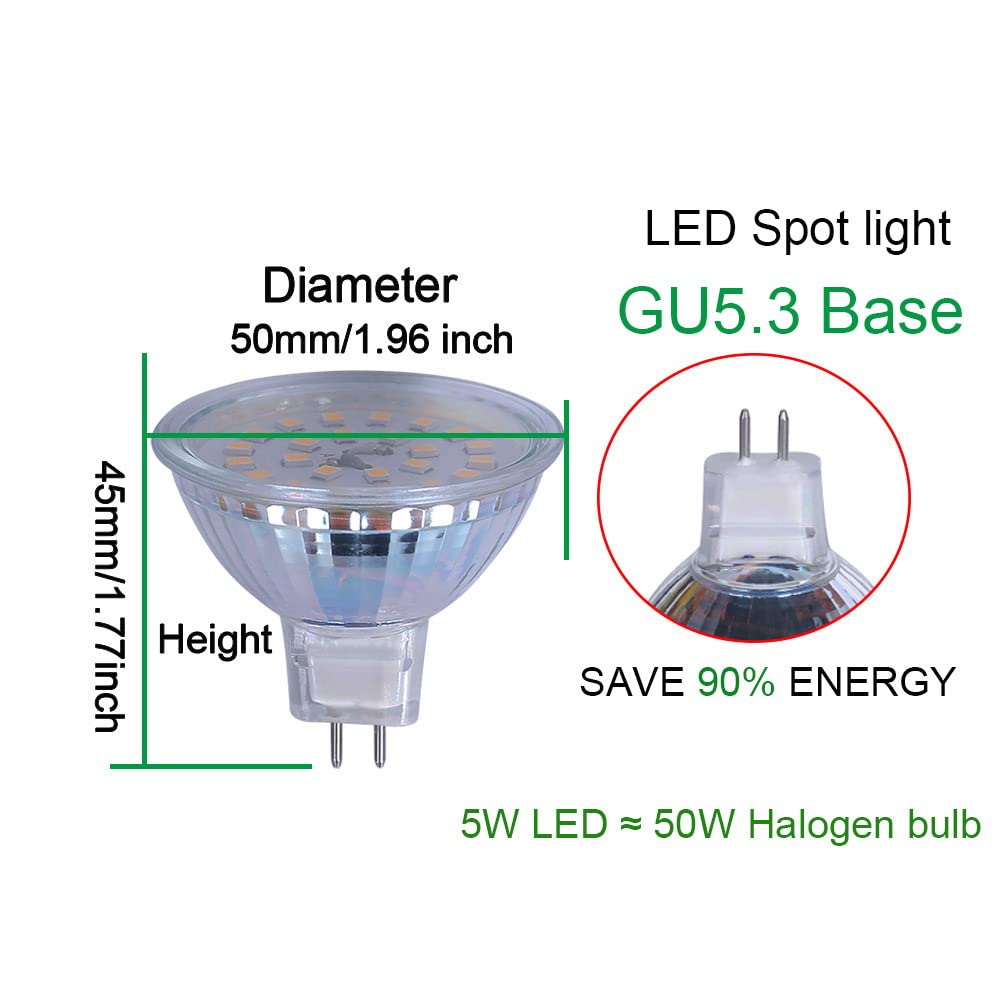 ukzboss mr16 led Bulb dimmable 120v 110V 5w 2700K Warm White Soft White Spot Light Equivalent to 50w Halogen Bulb for Tracking Light MR16 Fixture