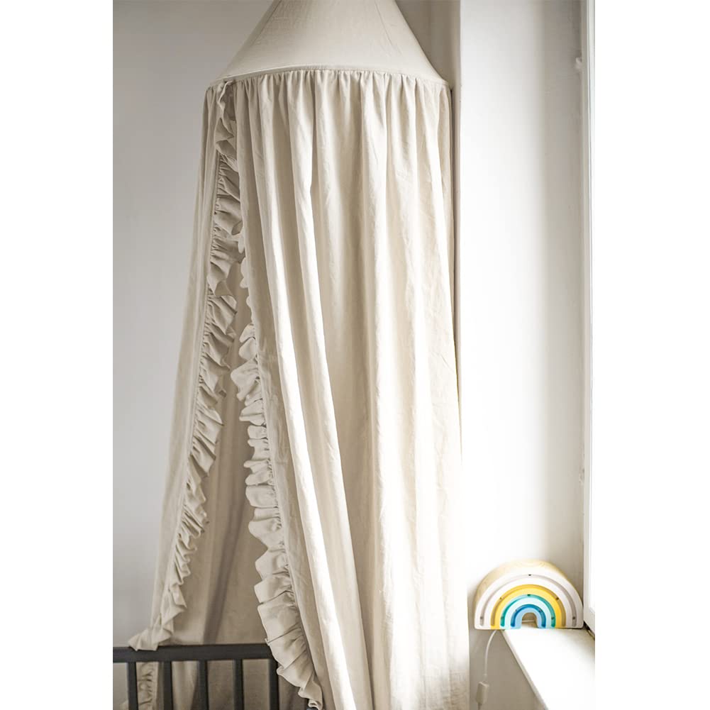 MOMAID Bed Canopy with Frills Reading Nook Game Tent for Kids Boho Hanging Net Play Room Decor(Beige)