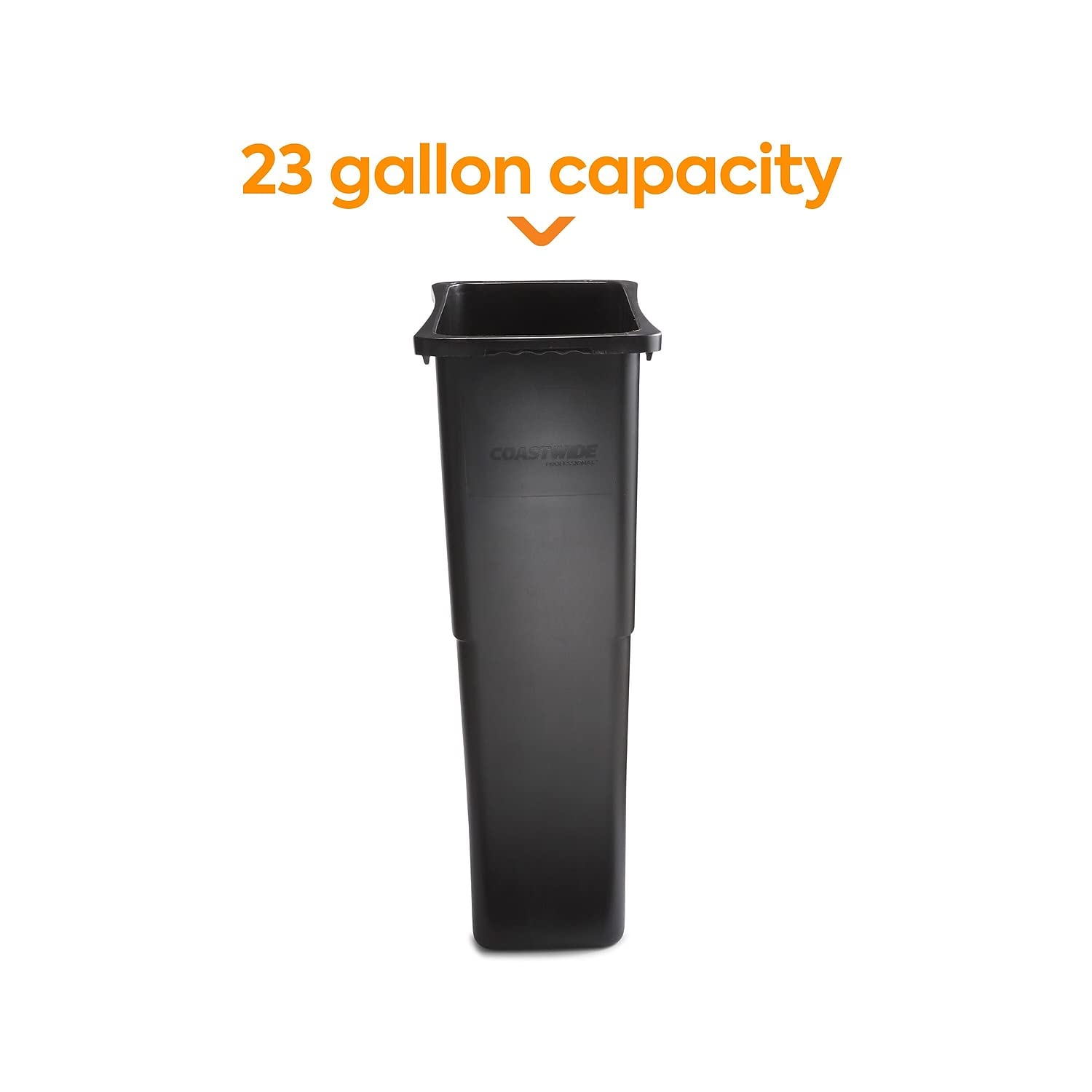 Slim Plastic Trash Can with no Lid, Black, 23 Gal.