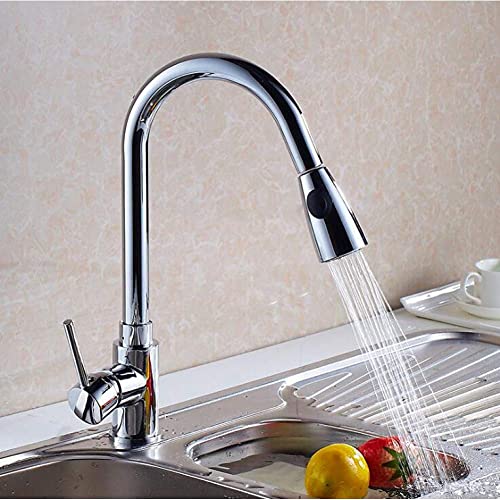 Bathtub Chrome Brass Kitchen Faucets Pull Out 2 Way Function Water Mixer Deck Mounted Single Handle Kitchen Sink Mixer Tap (Color : Chrome)