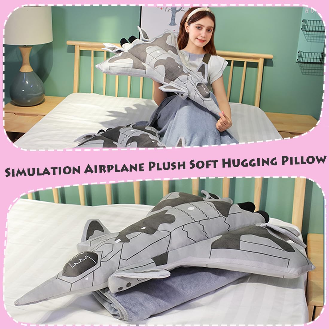 ELAINREN Simulation Airplane Model Plush Soft Hugging Pillow with Blanket Large Stuffed Space Shuttle Plushie Plane Toy Back Cushion,Thunderbirds Plush Gifts(75x55cm)