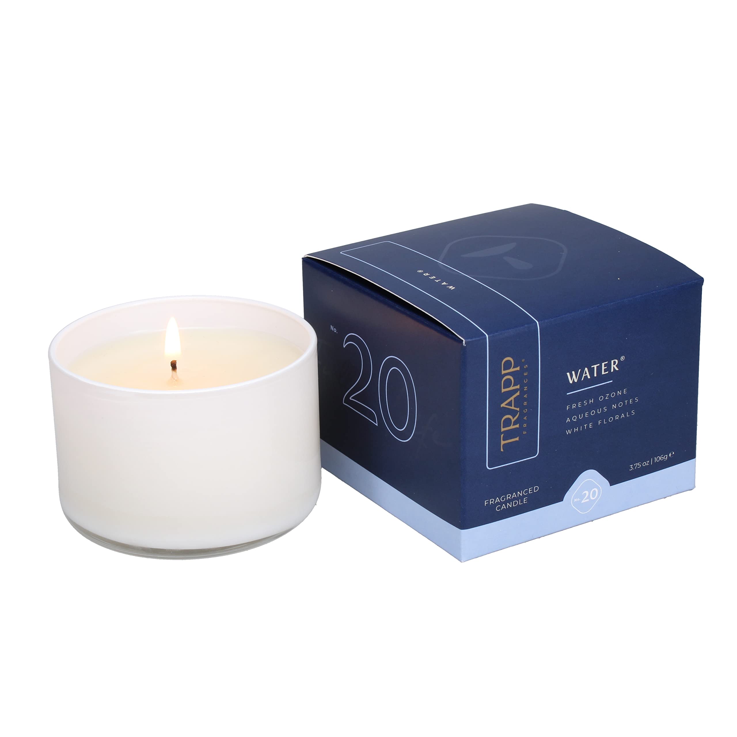 Trapp - No. 20 Water - 3.75 oz. Small Poured Candle - Aromatic Home Fragrance with Fresh Scent of Fresh Ozone, Aqueous Notes, & White Florals Notes - Soy Wax Blend