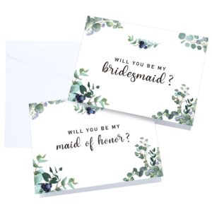 10 packs will you be my bridesmaid cards boho bridesmaid proposal cards greenery maid of honor greeting card bridesmaid asking gifts with envelopes for wedding party (eucalyptus)