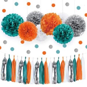 iguo teal orange wedding party decorations orange silver autumn party baby shower carnivals graduation supplies tissue pom pom,teal silver orange paper tassel for beautiful nigerian wedding party idea