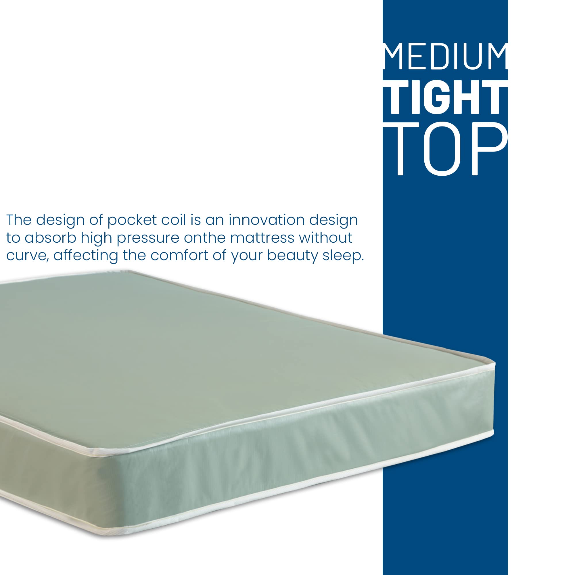 Treaton, Pressure Relieving & Cooling Tight Top Pocket Coil Hybrid Full Mattress - 8-inch Water Proof Vinyl Medium Firm Mattres, Great for Hospital and Institutional Use, Bed in Box, Green