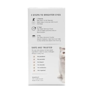 Eye Envy 3 Step Tear Stain Remover Kit for Cats | Clean, Stain-Free Eyes in 7 Days | Contains: Cleanser 8.45 fl.oz, Wipes 60 Count and Powder 0.5oz | Non-irritating and Natural