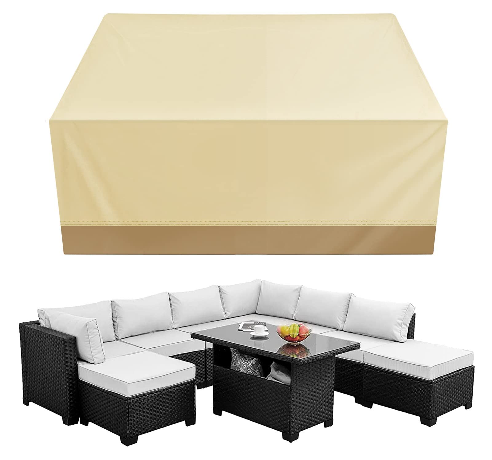 iCOVER Patio Furniture Cover, 56"x56" Square/Round Patio Table Cover, Easy On/Off, Waterproof Dustproof Cover for Outdoor Dining Table Set, Sectional Sofa Set, SAND