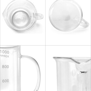 QWORK Beaker with Handle, 1000ml/33.81oz, Measuring Cup, Borosilicate Glass, Beaker Mug with Pouring Spout, 2 Pack