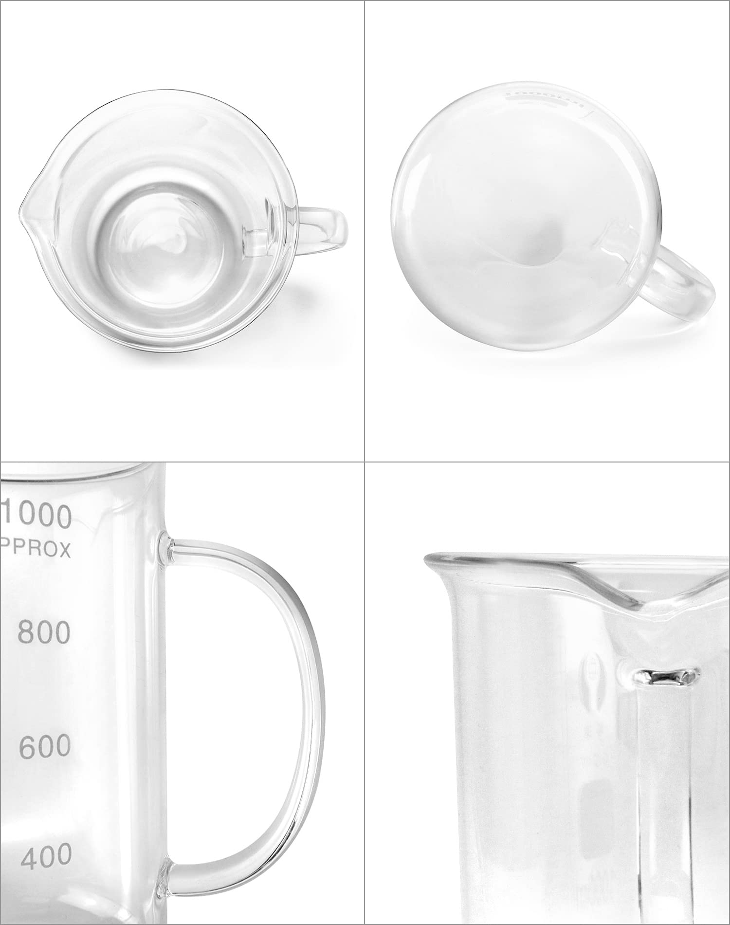 QWORK Beaker with Handle, 1000ml/33.81oz, Measuring Cup, Borosilicate Glass, Beaker Mug with Pouring Spout, 2 Pack