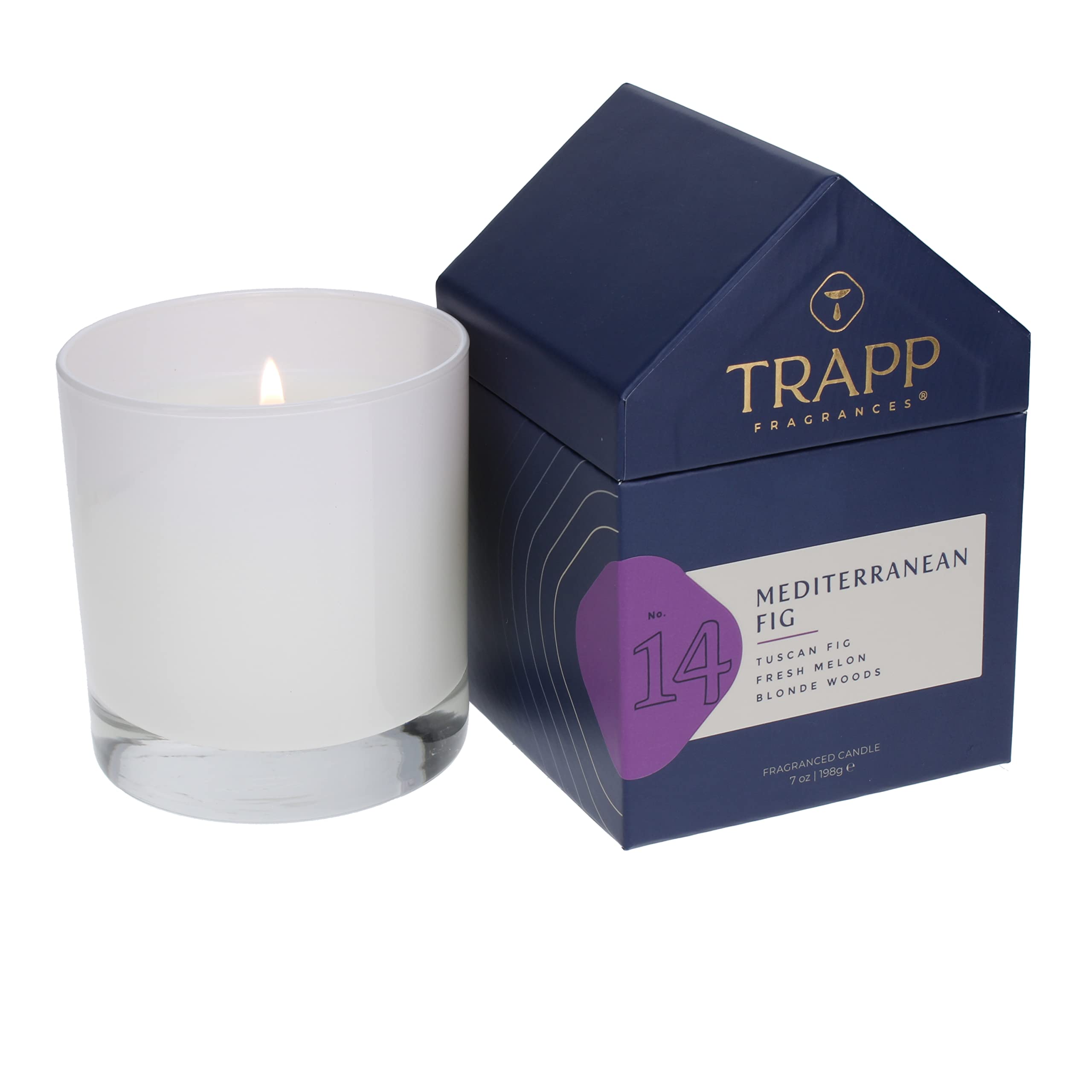 Trapp - No. 14 Mediterranean Fig - 7 oz. House Box Candle - Aromatic Home Fragrance with Fruity Scent of Tuscan Fig, Fresh Melon, & Blonde Woods Notes - Petrolatum Wax