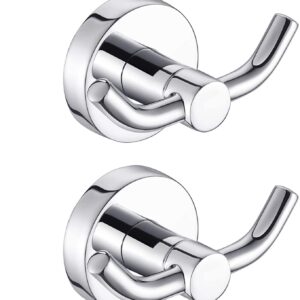 MARMOLUX ACC - 2pack Chrome Bathroom Hooks for Towels | Modern Double Towel Hook Design Ideal for use as Robe & Towel Hooks, Shower Wall Hooks or Kitchen Hooks - Over Door Hooks - Adhesive Hooks