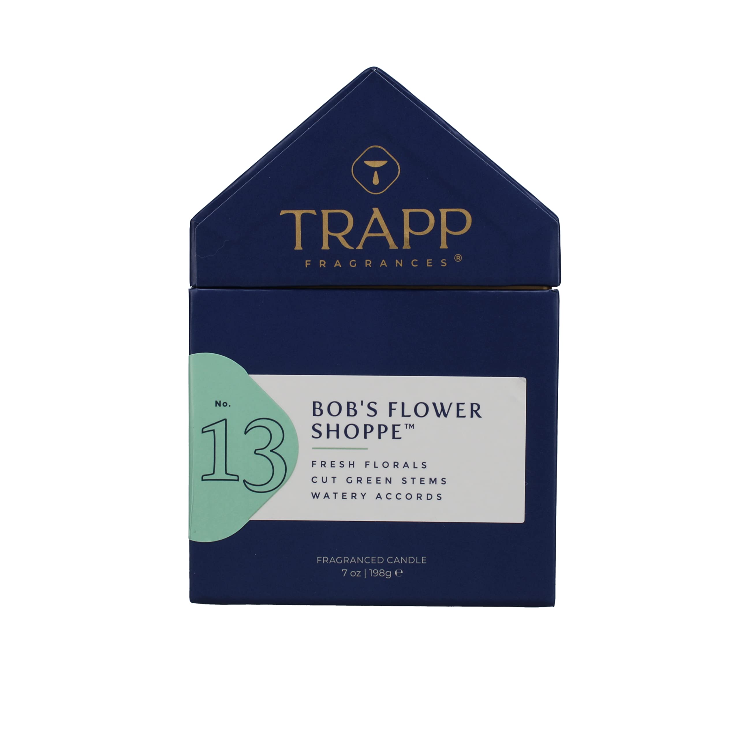 Trapp - No. 13 Bob's Flower Shoppe - 7 oz. House Box Candle - Aromatic Home Fragrance with Floral Scent of Fresh Florals, Cut Green Stems, & Watery Accords Notes - Petrolatum Wax