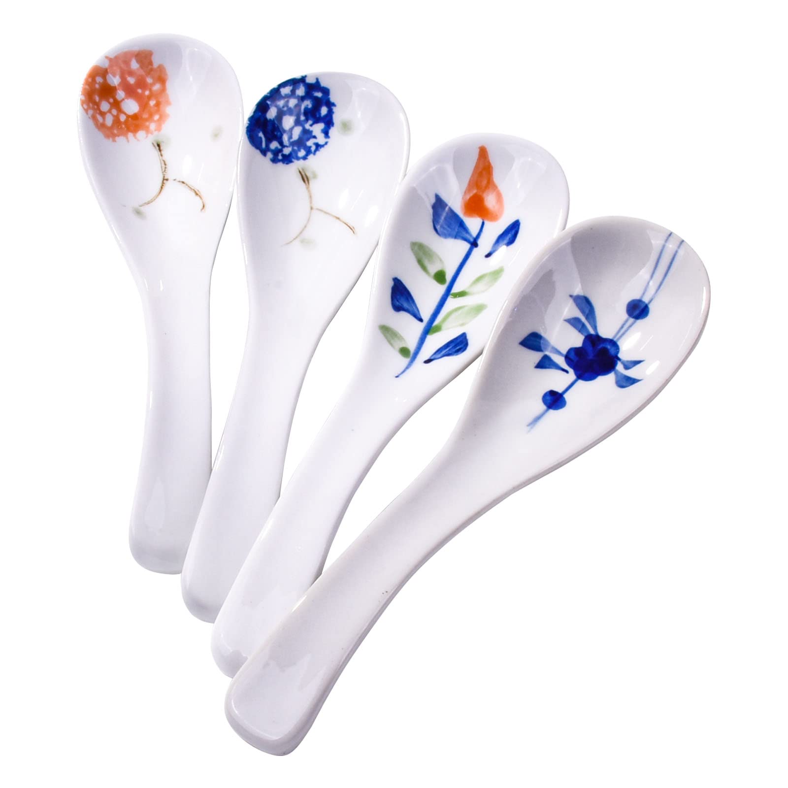 Japanese Ceramic Soup Spoons, 4 Pieces Porcelain Spoon for Noodle Ramen Oat