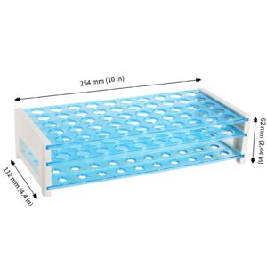 JAPCHET 6 Pack Plastic Test Tube Rack, 50 Holes Test Tube Rack Holder for 13/16mm Tubes, Detachable Stand Bracket Rack for Scientific Experiment, Party Favors, Decoration, Holds 50 Tubes, Blue