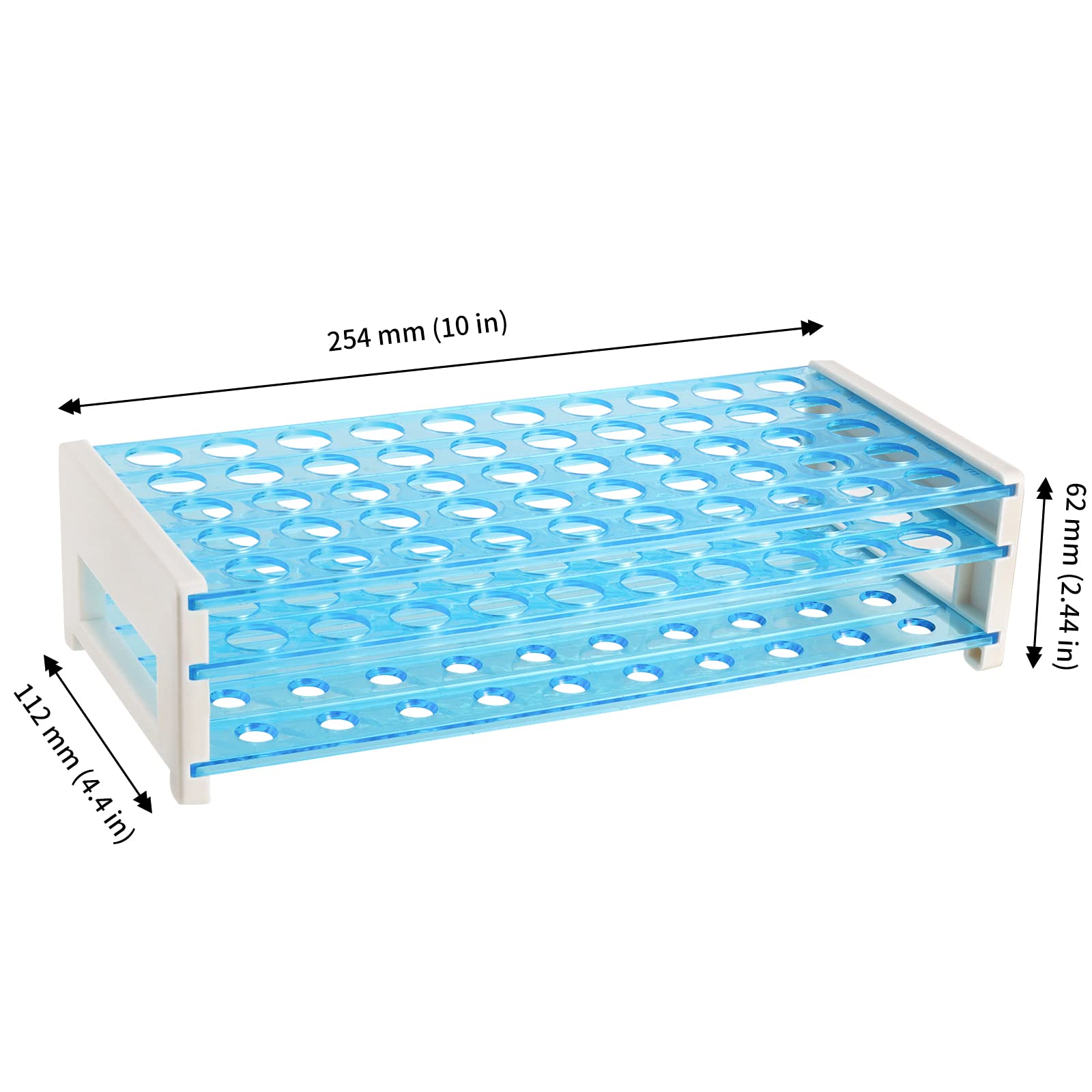 JAPCHET 6 Pack Plastic Test Tube Rack, 50 Holes Test Tube Rack Holder for 13/16mm Tubes, Detachable Stand Bracket Rack for Scientific Experiment, Party Favors, Decoration, Holds 50 Tubes, Blue