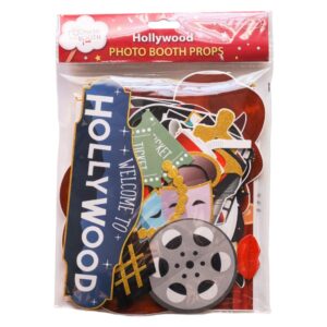 Hollywood Photo Booth Props - 41-pc Photobooth Kit with 8 x 10-Inch Sign, 60 Adhesive Pads, 45 Sticks - Movie Night Supplies - Hollywood Party Decorations