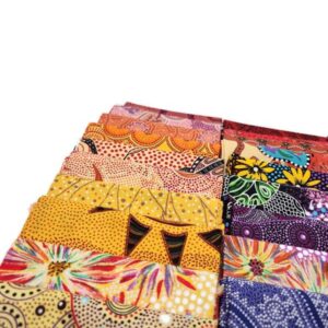 Fields 10 Fat Quarters - Assorted Australian Aboriginal M&S Textiles Nambooka Kangaroos Aborigine Indigenous Outback Bush Camp Goanna Waterhole Quality Quilters Cotton Fabric Bundle M491.15