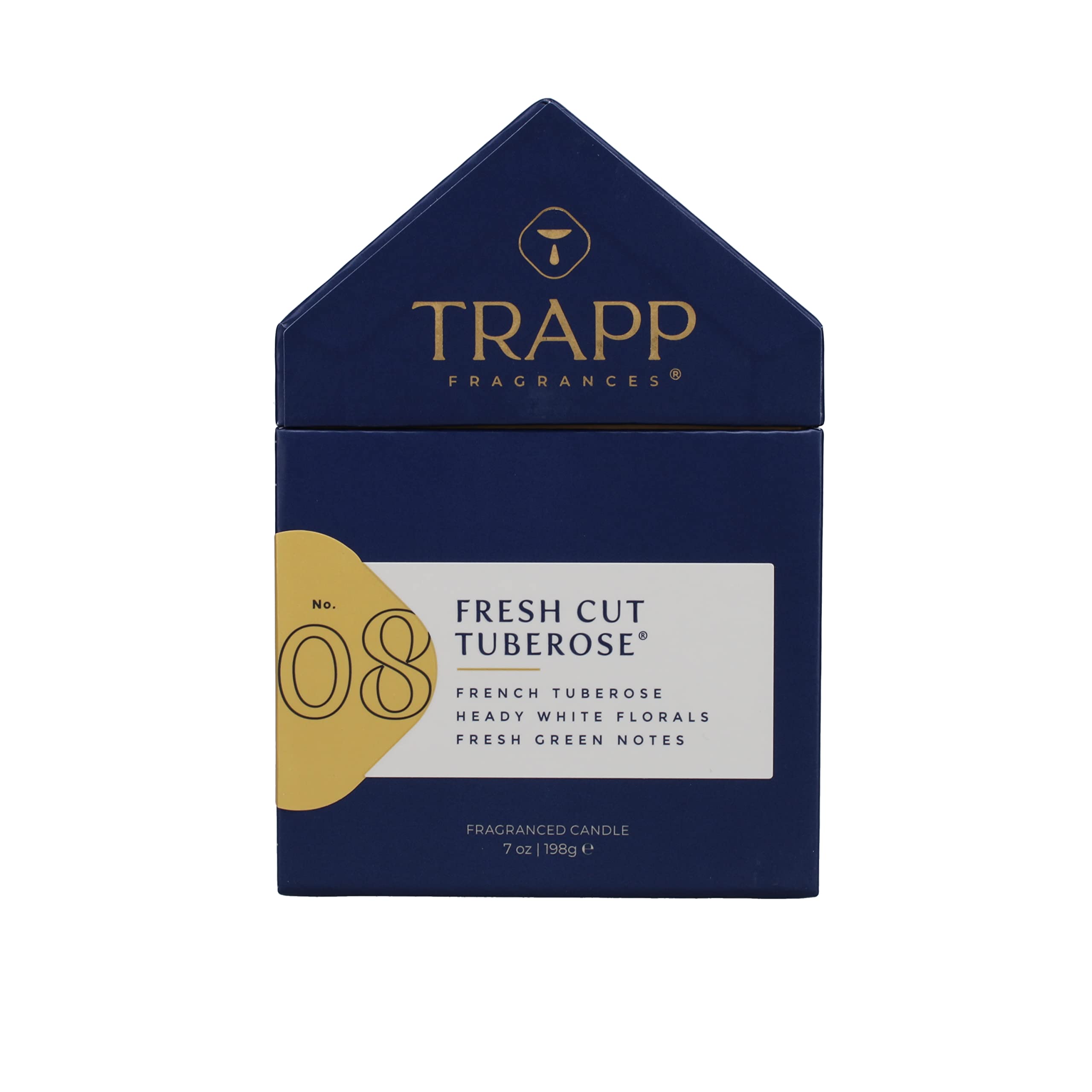 Trapp - No. 8 Fresh Cut Tuberose - 7 oz. House Box Candle - Aromatic Home Fragrance with Floral Scent of French Tuberose, Heady White Florals, & Fresh Green Notes Notes - Petrolatum Wax