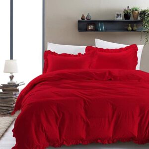 Xtream Fabric 1 Piece Frilled Duvet Cover with Corner Edge Ruffle Comforter Cover & 2 Pillowcase, 3 PCs Frilled Duvet Set Cotton 800 TC King/California King Size, Red