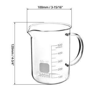 QWORK Beaker with Handle, 500ml Measuring Cup, Borosilicate Glass,Beaker Mug with Pouring Spout, 2 Pack