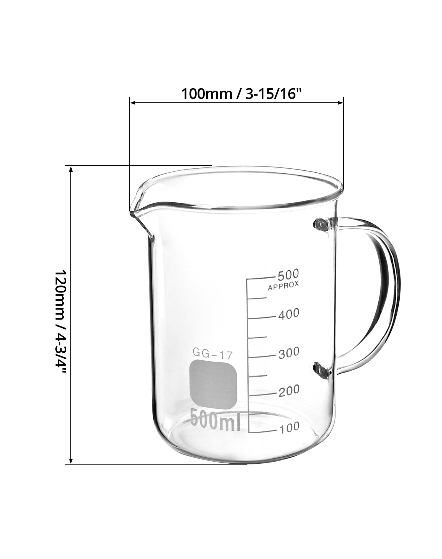 QWORK Beaker with Handle, 500ml Measuring Cup, Borosilicate Glass,Beaker Mug with Pouring Spout, 2 Pack