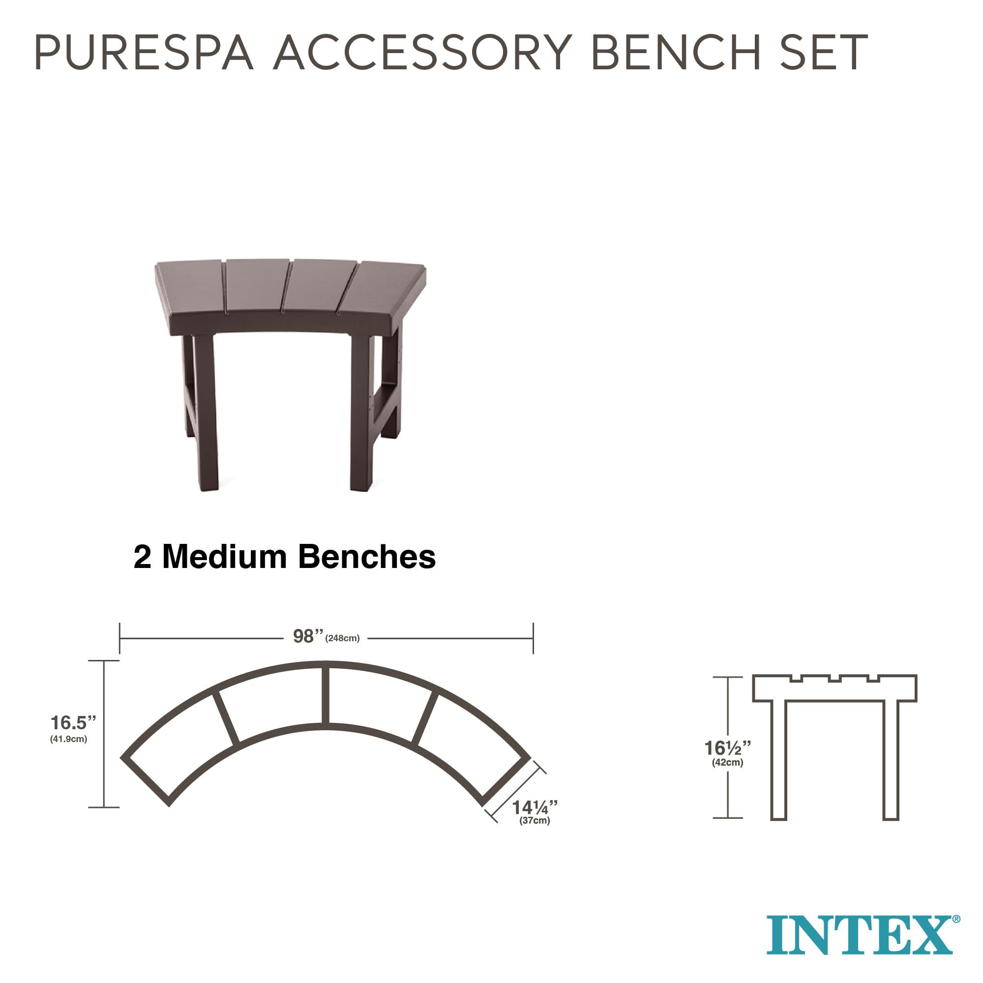 Intex 28514E 2 Medium PureSpa Accessories Benches, Compatible w/ 4 Person Spas, Combines to Create A Larger Bench, Flat Storage, 350 Pound Capacity