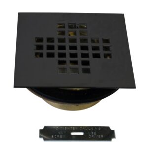 Westbrass D206BS-62 4-1/4" Square Grate Shower Drain Cover with 2" Brass Drain Pipe, Matte Black