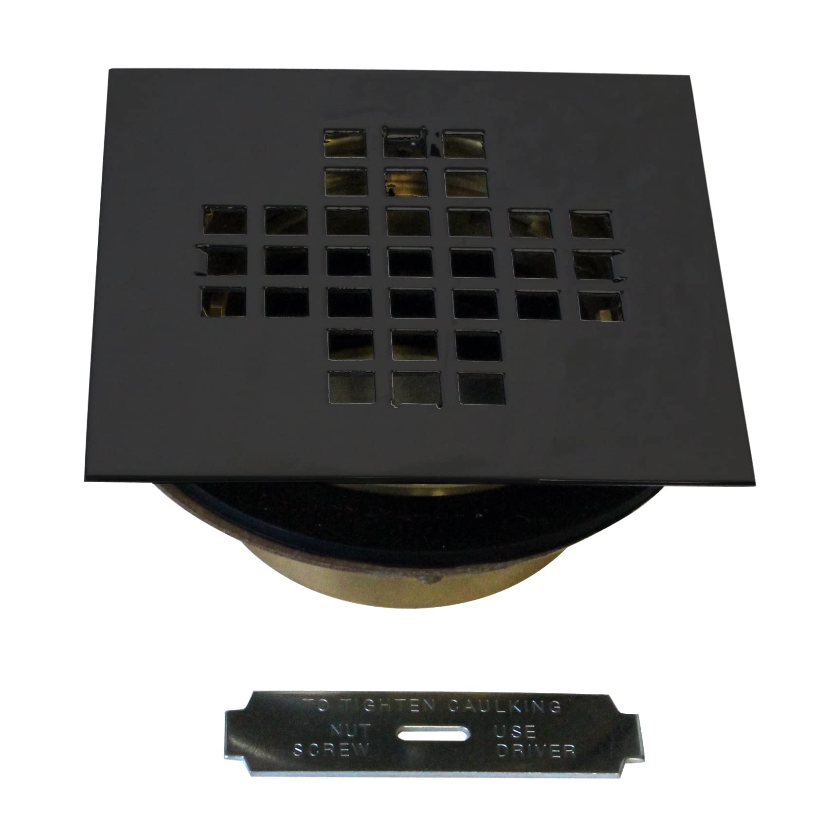 Westbrass D206BS-62 4-1/4" Square Grate Shower Drain Cover with 2" Brass Drain Pipe, Matte Black