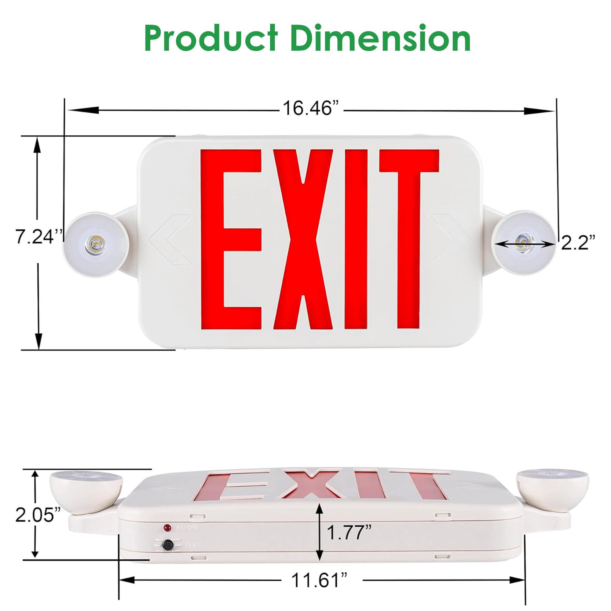 GRUENLICH LED Exit Sign Combo with Emergency Lights, Adjustable Heads and Double Sided, Battery Backup, UL 924 Qualified, AC 120-277V, Commercial Emergency Exit Light for Business- 1 Pack