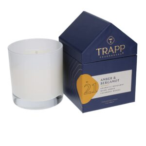 trapp - no. 21 amber & bergamot - 7 oz. house box candle - aromatic home fragrance with earthy scent of aromatic bergamot, warm amber, & cashmere woods notes - petrolatum wax