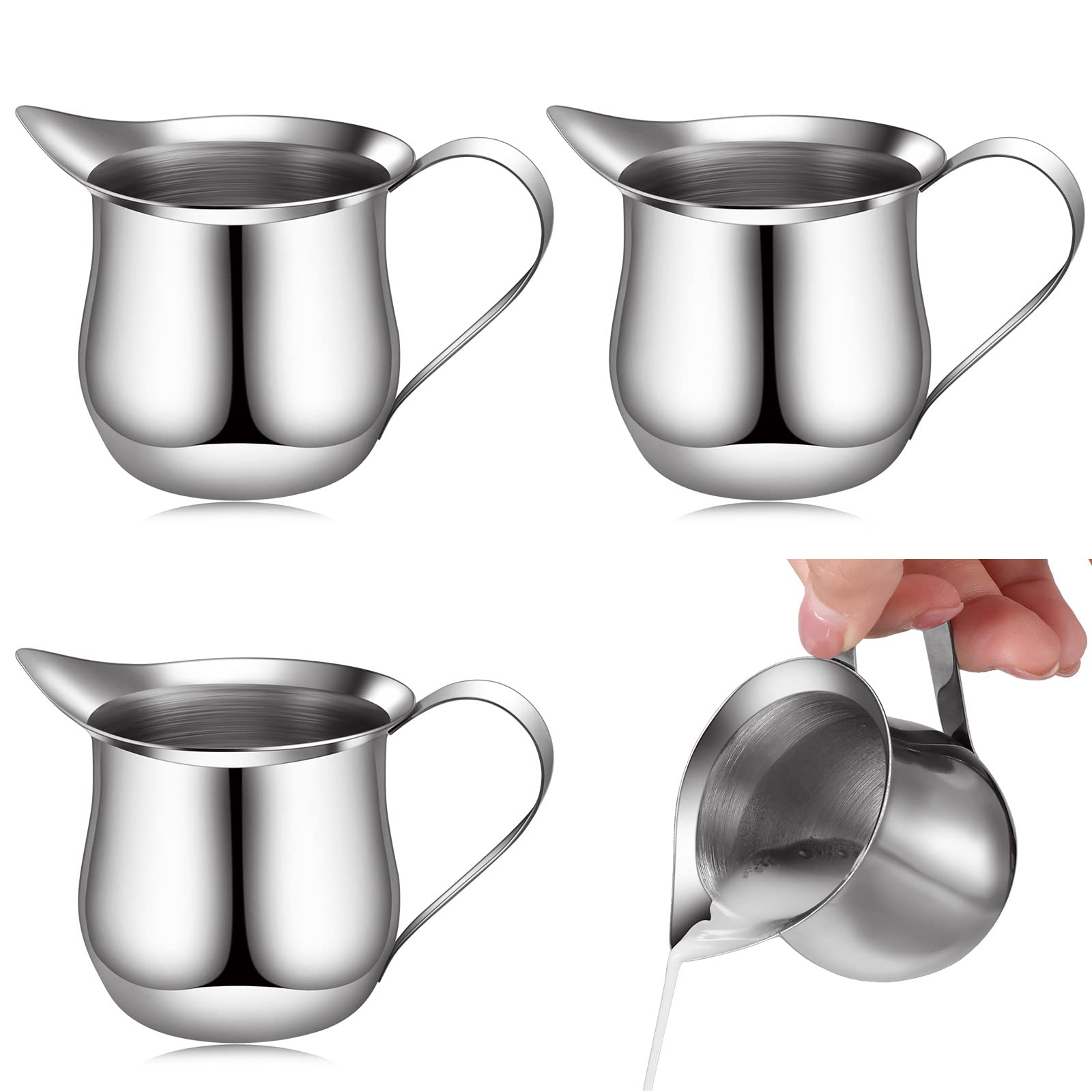 4 Pieces Creamer Pitcher Bell Shaped Creamer 3 Ounce Espresso Pouring Cup Stainless Steel Creamer Pitcher Mirror Finish Mini Stainless Steel Pitcher for Coffee Shop Restaurant Bakery Kitchen