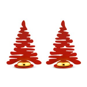 alessi barkplace tree bm16s2 r - set of two placecards with the shape of a christmas tree, in colored steel with epoxy resin, red with porcelain magnet