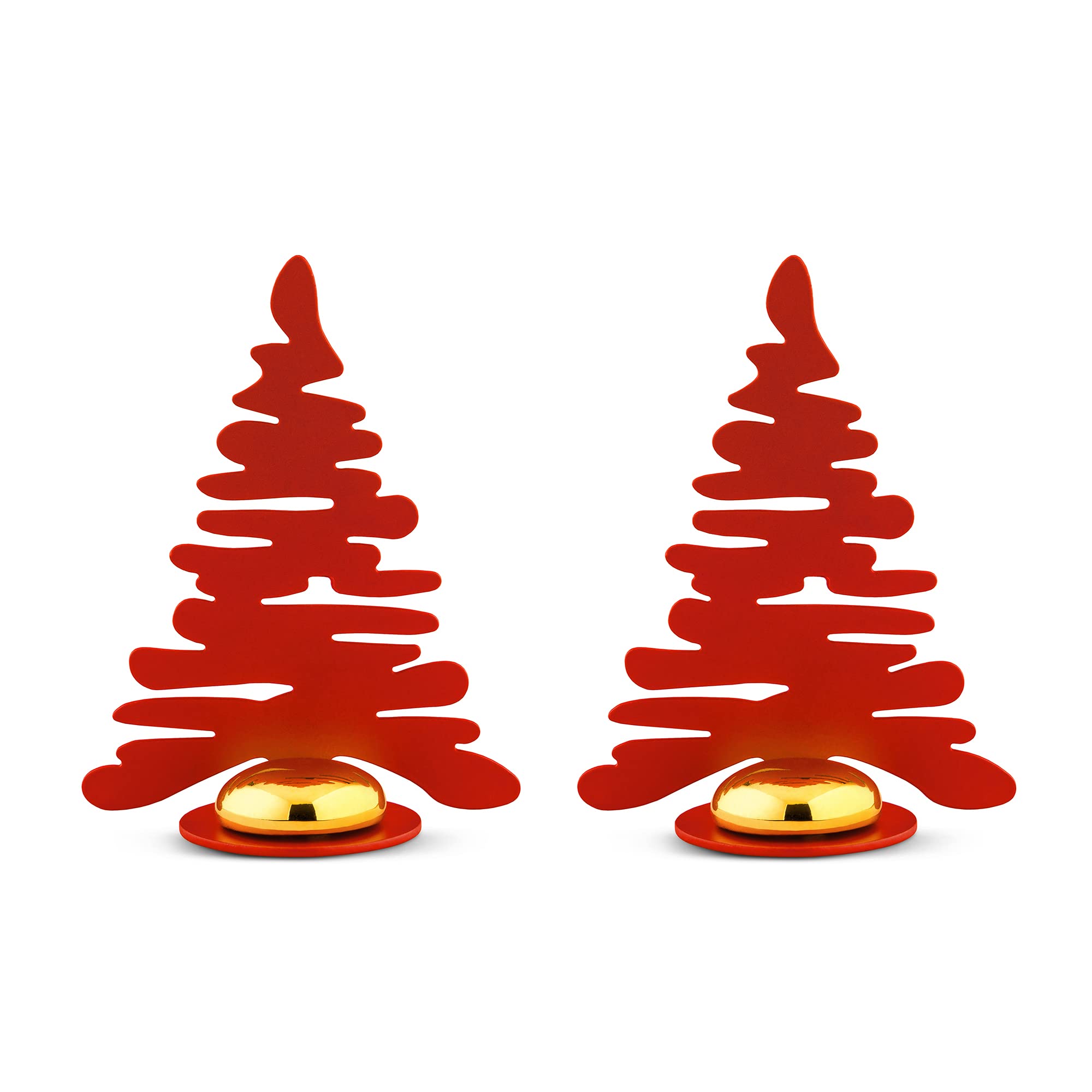 Alessi Barkplace Tree BM16S2 R - Set of Two Placecards with The Shape of a Christmas Tree, in Colored Steel with Epoxy Resin, Red with Porcelain Magnet