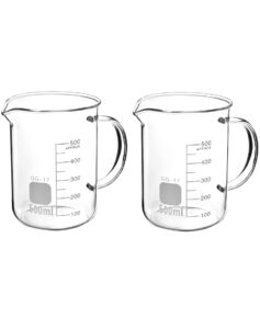 qwork beaker with handle, 500ml measuring cup, borosilicate glass,beaker mug with pouring spout, 2 pack