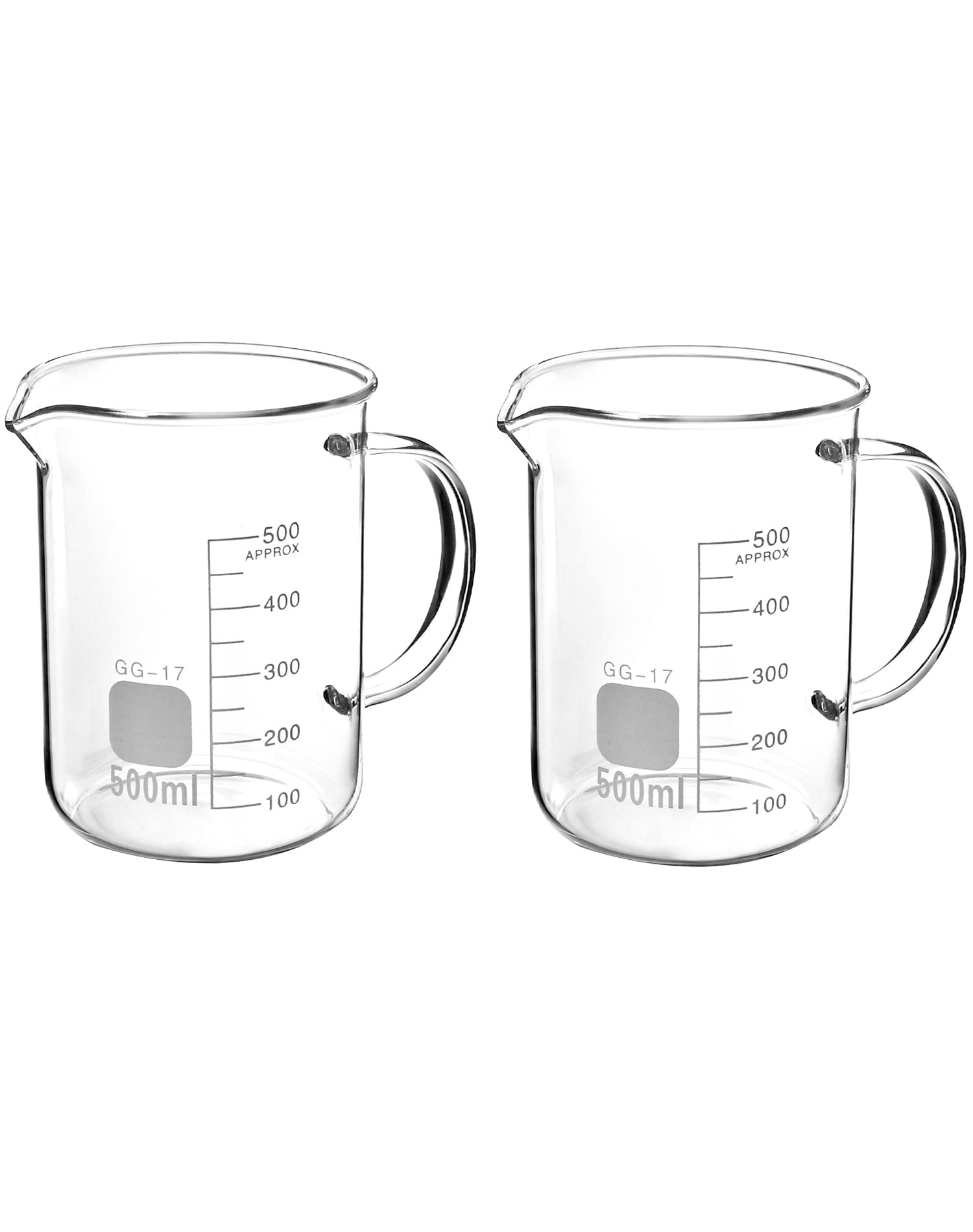 QWORK Beaker with Handle, 500ml Measuring Cup, Borosilicate Glass,Beaker Mug with Pouring Spout, 2 Pack