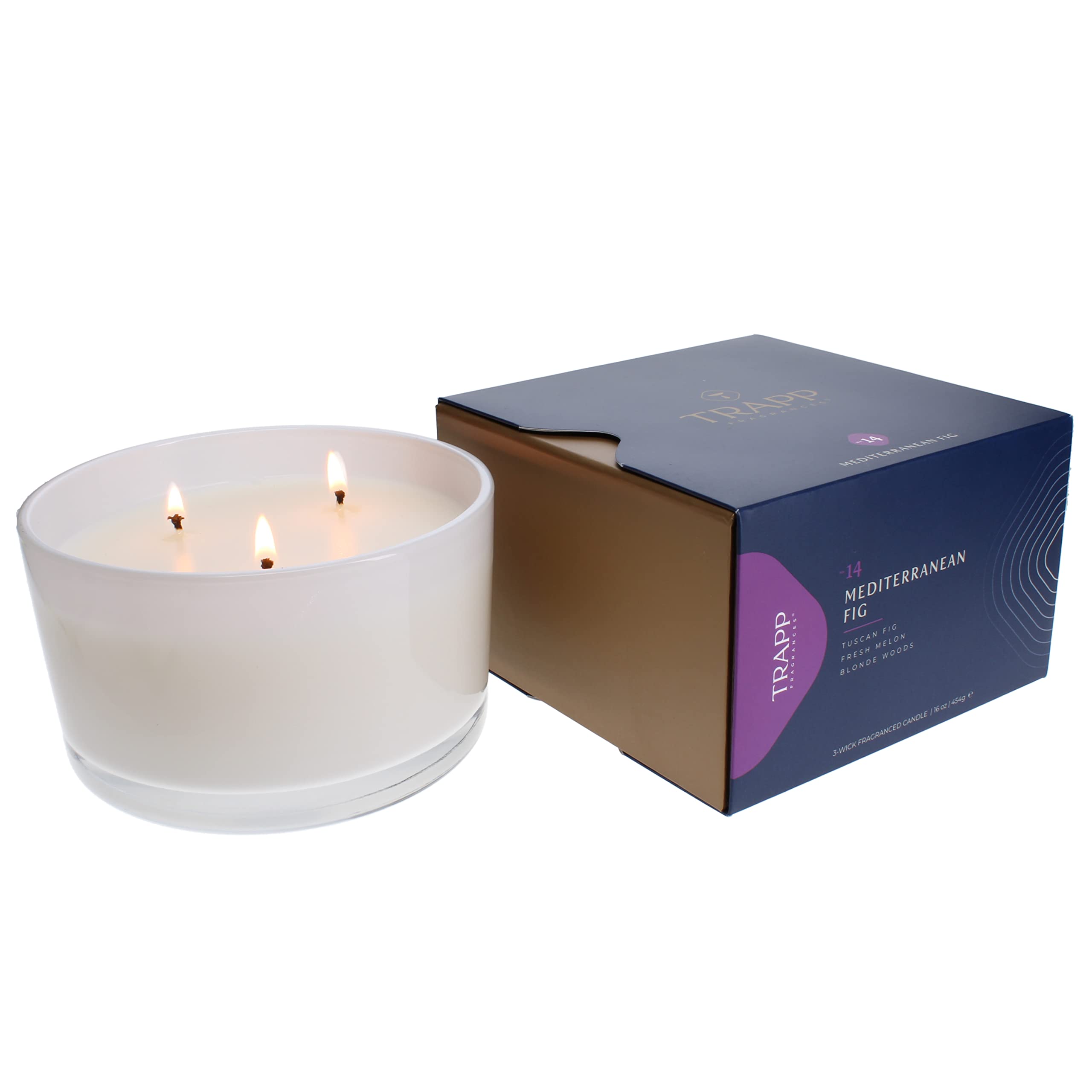 Trapp - No. 14 Mediterranean Fig - 16 oz. 3-Wick Candle - Aromatic Home Fragrance with Fruity Scent of Tuscan Fig, Fresh Melon, & Blonde Woods Notes - Soy Wax Blend