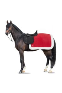 horze santa christmas fleece horse quarter sheet riding blanket with faux fur - red - pony