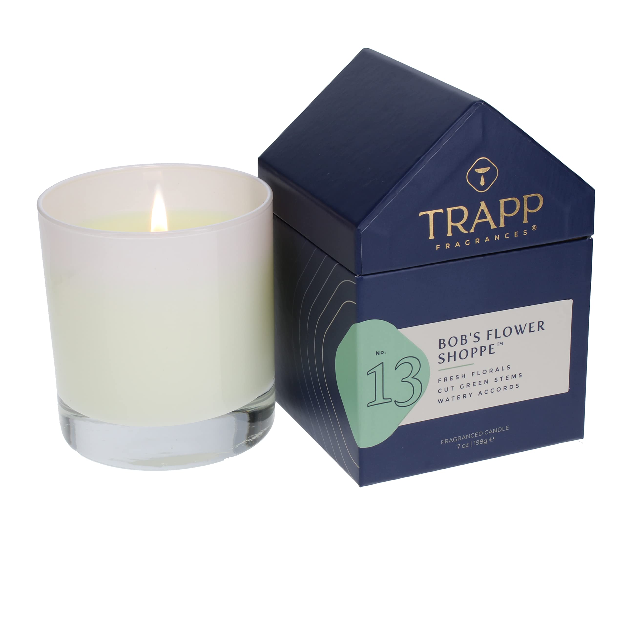 Trapp - No. 13 Bob's Flower Shoppe - 7 oz. House Box Candle - Aromatic Home Fragrance with Floral Scent of Fresh Florals, Cut Green Stems, & Watery Accords Notes - Petrolatum Wax