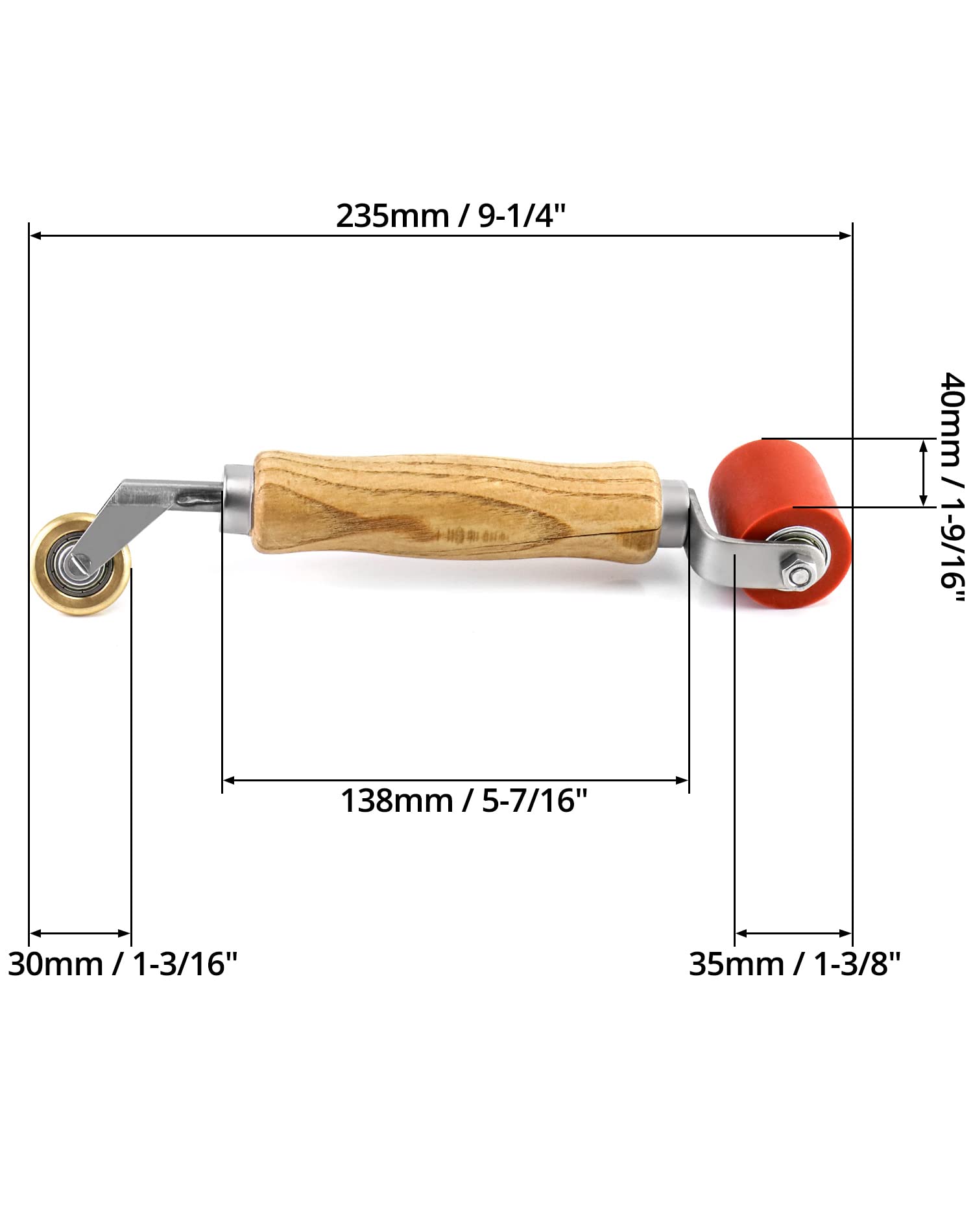 QWORK Seam Roller, 40mm Silicone Seam Roller with 6mm Brass Detail Penny Roller, Smoothing Seam Roller Tool for PVC/TPO/EPDM Single Ply Roofing Tape