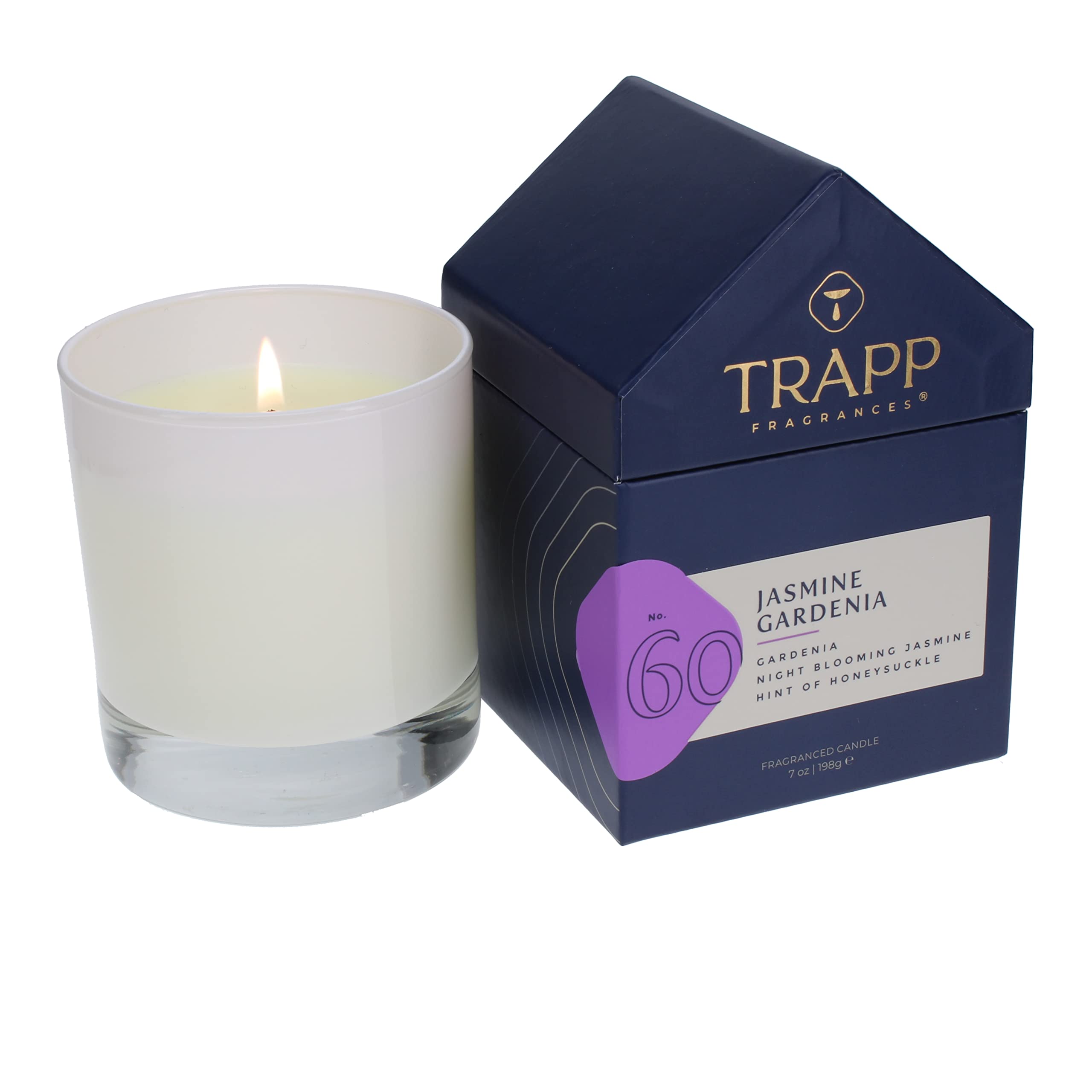 Trapp - No. 60 Jasmine Gardenia - 7 oz. House Box Candle - Aromatic Home Fragrance with Floral Scent of Gardenia, Night Blooming Jasmine, & Hint of Honeysuckle Notes - Petrolatum Wax