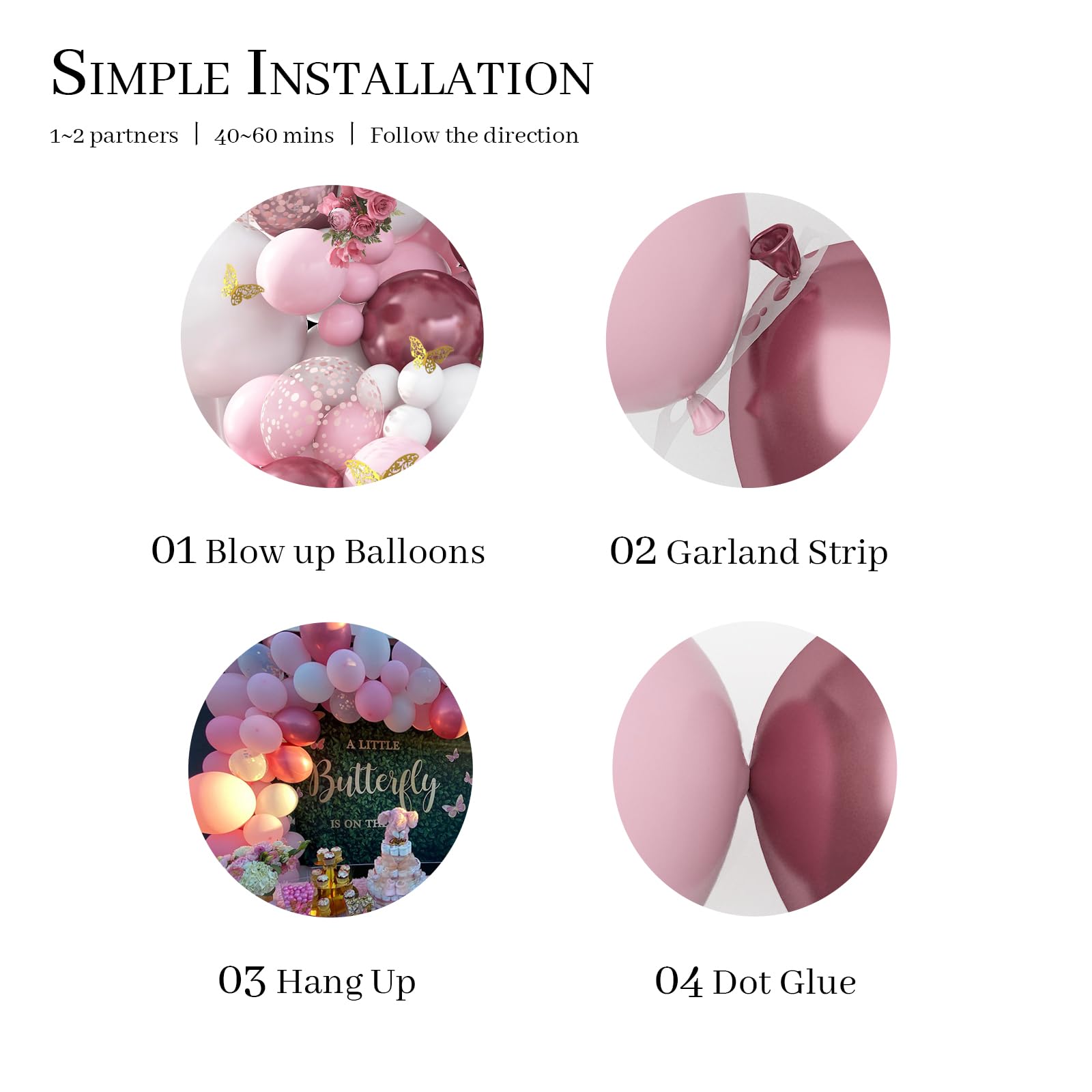 Pateeha Baby Shower Decorations for Girl 140 Pcs Pink Balloon Garland Pink White Balloon Arch Kit Butterfly Stickers Rose Gold Confetti Balloons for Bridal Shower Coquette Birthday Decorations