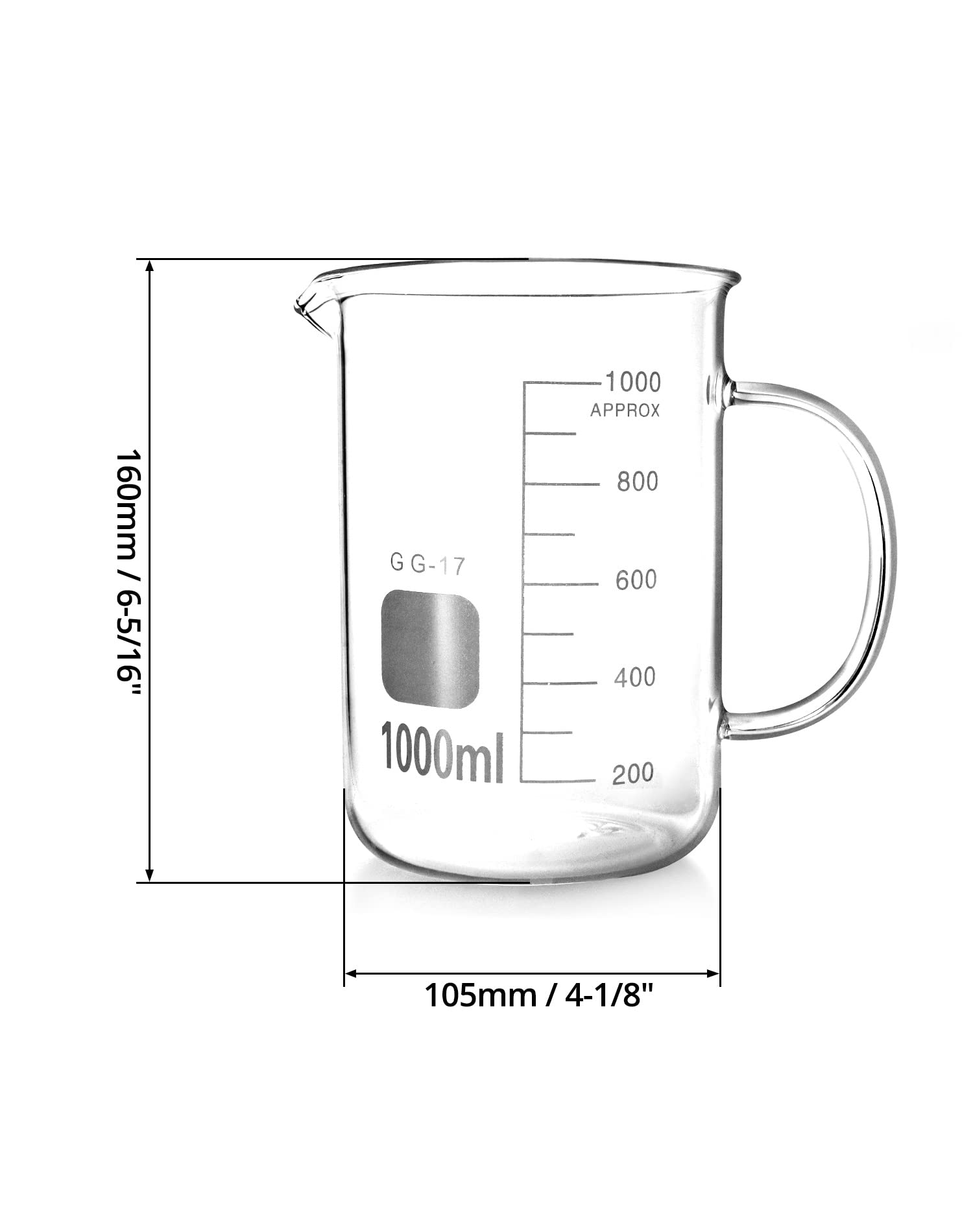 QWORK Beaker with Handle, 1000ml/33.81oz, Measuring Cup, Borosilicate Glass, Beaker Mug with Pouring Spout, 2 Pack