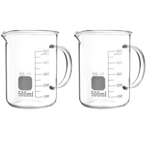 QWORK Beaker with Handle, 500ml Measuring Cup, Borosilicate Glass,Beaker Mug with Pouring Spout, 2 Pack